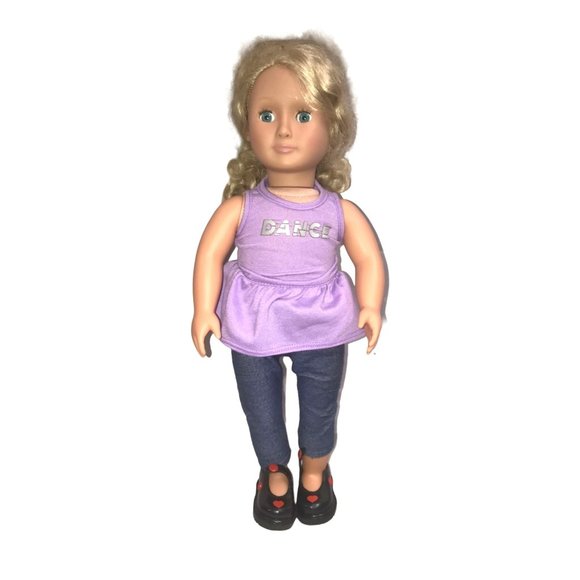 OUR GENERATION Blonde Long Haried 18" Doll with Sweet Face and Purple "DANCE" - Picture 1 of 4